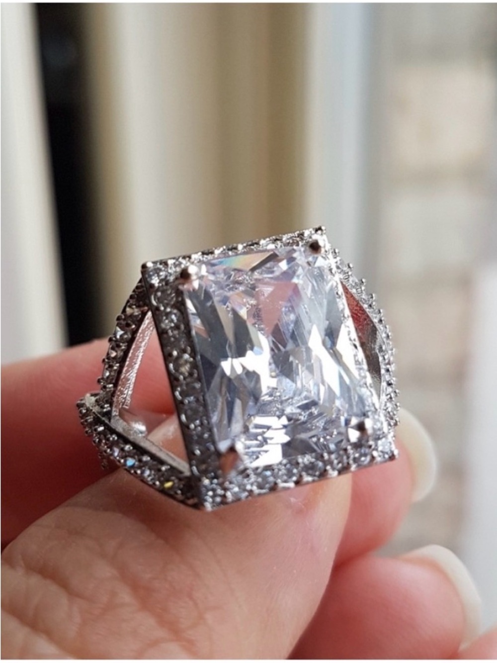 Swarovski Elements 925 Sterling Silver Clear Emerald-cut Statement Ring NEW